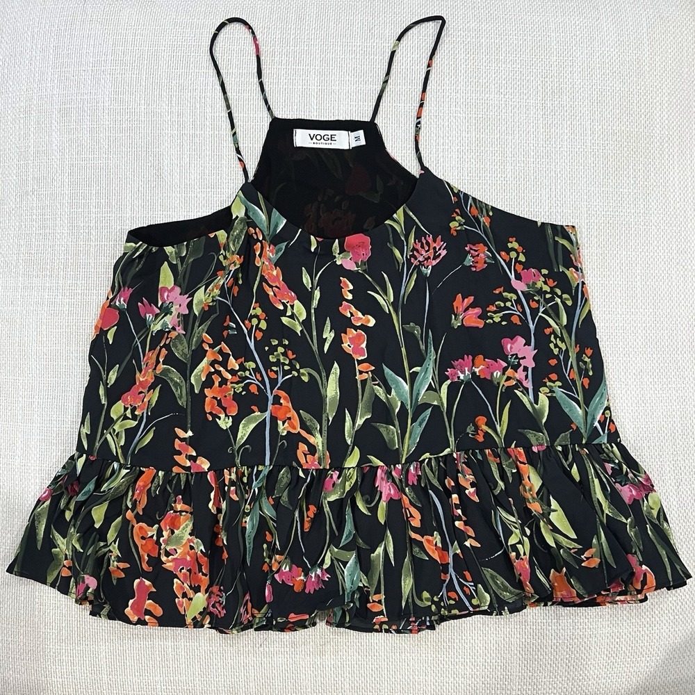 Voge Boutique Camisole Women Medium Black Floral Excellent Peplum Tank Top